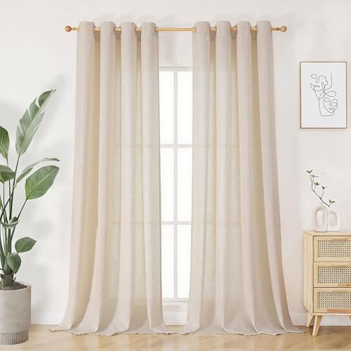 Joydeco Leinen Vorhänge Halbtransparent Wohnzimmer mit Ösen Gardinen Stores Leinenoptik Vorhang Modern Boho Ösenvorhang Ösenschal 2er Set 245x132cm (HxB) Natur Curtains für Schlafzimmer