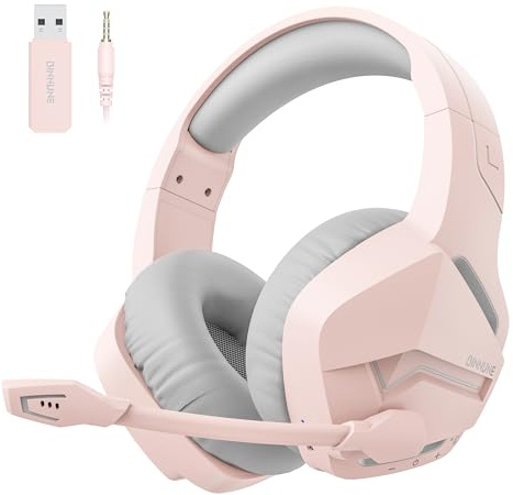 BINNUNE Gaming Headset, Wireless Headset für PS4 PS5 PC PlayStation 4 5, Gaming Kopfhörer mit Mikrofon Bluetooth USB Gaming Headset Wireless mit 120 Stunden Akkulaufzeit