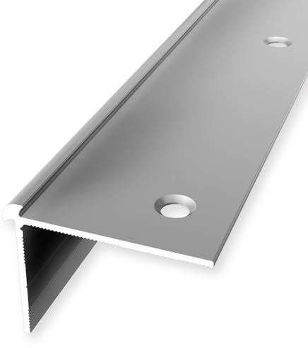 Profilo angolare per scale, 29 x 39 x 1000 mm, in alluminio, liscio, doppio, svasato, forato, argento, altezza del bordo: 2,5 mm