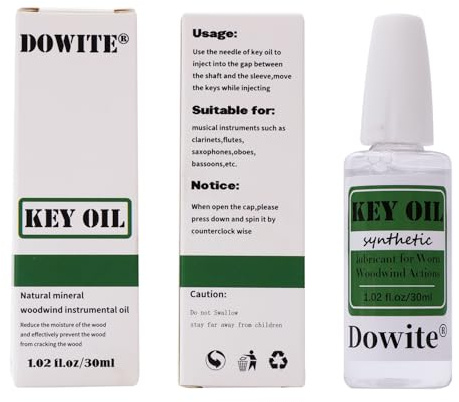 Dowite Synthetic Key Oil for Woodwind Instruments, 30ml (1.02oz) Professional Lubricant for Clarinets, Flutes & Saxophones, Anti-Stick & Long-Lasting Protection, Precision Dropper for Easy Maintenance