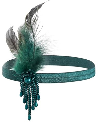 Werownsgso 1920s Feder Stirnband, Flapper Stirnband, Damen Gatsby Kostüm Accessoires, Vintage Kostümzubehör, Quaste Kristall Feder Stirnband für Hochzeitsfeier Karneval Fasching Deco Kostüm