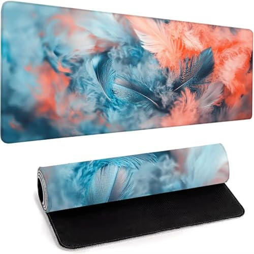 Mauspad XXl Gaming Mauspad 700 x 300 x 3mm Verlängertes Großes Mauspad Schreibtischauflage, Genähte Kanten Mauspad-Rutschfeste Gummibasis - Verbessert Präzision und Geschwindigkeit Rosa Feder 1-5