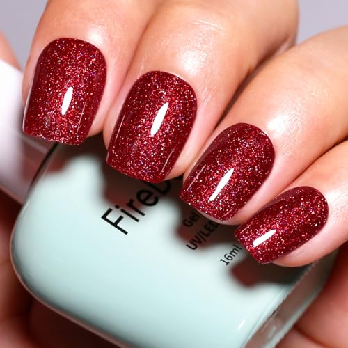 Firedeep Smalto per unghie rosso glitterato, bottiglia grande da 16ML Smalto per unghie rosso iridescente di Natale Manicure Salon Smalto UV/LED Soak Off Autunno Inverno 1Pz.