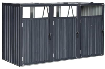 sweeek - Cache Poubelle Gris en Acier galvanisé. 3 Places. L 219 x P 82 x H 124 cm
