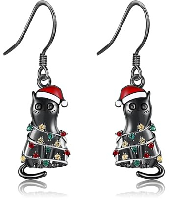DAYLINLOVE Weihnachts Ohrringe 925 Sterling Silber Schneeflocke/Weihnachtslicht/Schwarze Katze Hängend Ohrringe Weihnachts Schmuck Geschenk für Damen Mädchen Mutter