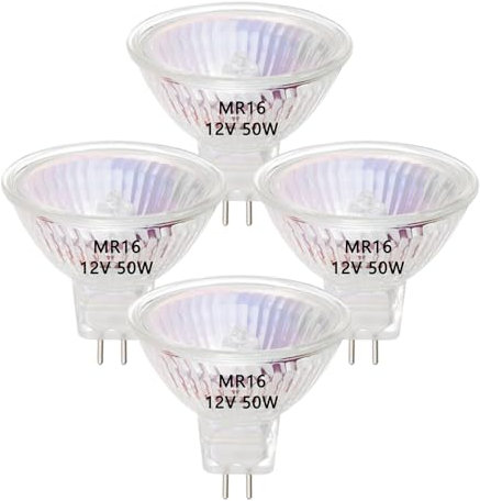 VINBE MR16 - Bombilla halógena 50 W, 12 V, MR16, GU5.3, foco halógeno, blanco cálido, 4 unidades