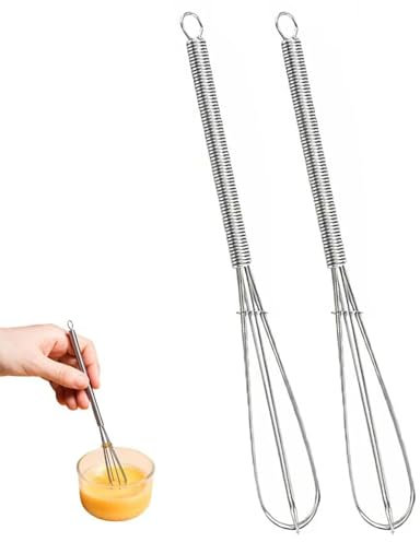 Set of 2 Mini Stainless Steel Whisks - Durable Tiny Wire Whisks for Cooking, Blending, Whipping & Stirring - Portable Egg Beater for Kitchen, Baking & Mixing (Thick Wire Design)