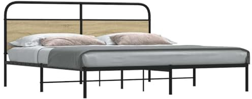 LAPOOH Metallbett ohne Matratze Sonoma-Eiche 180x200 cm, Bett, Bed Frame, Familienbett, Bettrahmen, Bett Gestell, Bett Rahmengestell, Schlafzimmer Bett - 3318643