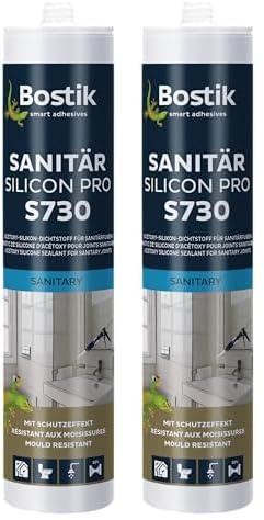 Bostik S730 Sanitärsilicon Pro hellgrau 300ml Kartusche 1K Silikon Dichtstoff (Packung mit 2)