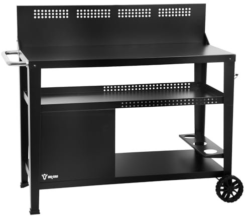 BBQ-Toro Carrello per barbecue, 125 x 57 x 104 cm, nero, con grande piano di lavoro, tavolino con protezione dal vento, per esterni, carrello da portata con ripiano