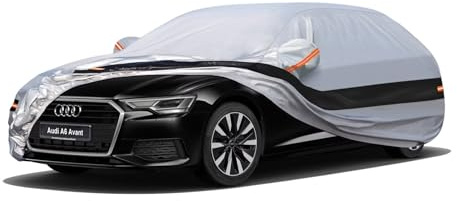 Holthly 10 Schichten Autoabdeckung Kombi 100% Wasserdicht,Auto Abdeckplane für Vollgarage.Autoplane Passend für Audi A6 Avant,Mercedes Benz E klasse,BMW 5er Touring,Volvo V90.Autogarage Silbrig C14