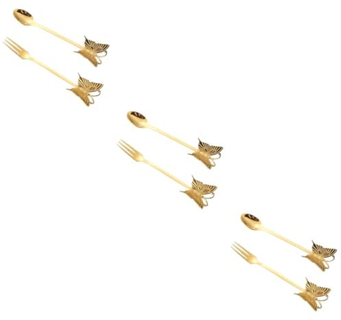 ABOOFAN 3 Ensembles Fourchette Cuillère Inox Portion Cuillères Fourchettes Ustensiles Dessert te Apéritif Dorée à Mélanger à Thé Dorée Acier Inoxydable Golden