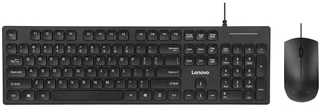 Lenovo Ensemble clavier et souris filaires USB-C 305, noir, résistant aux déversements, bordure étroite, inclinaison réglable, clavier et souris pleine taille, compatible avec ordinateur portable, PC