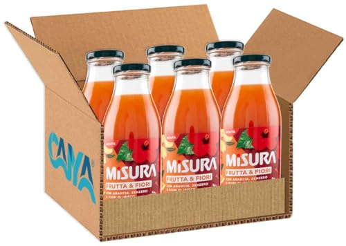 Misura Frutta & Fiori Succo di Frutta gusto Arancia, Zenzero e con infuso di Ibisco 500ml [PACK con 6 Bottiglie]