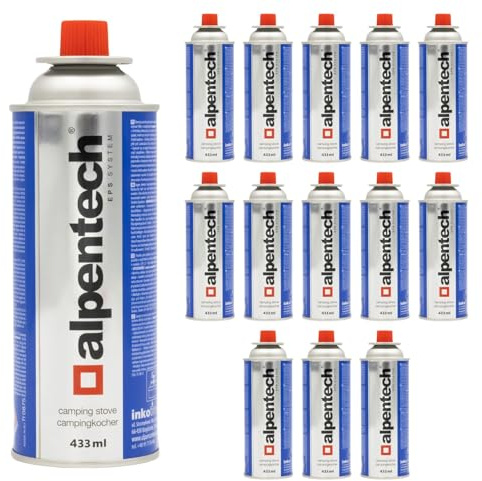 Alpen Camping Lot de 14 cartouches de gaz butane - 250 g - 450 ml - Pour réchaud à gaz, chalumeau à souder, chalumeau Bunsen, camping, cuisinière en extérieur - Rechargeable - Compatible EN 417 (14