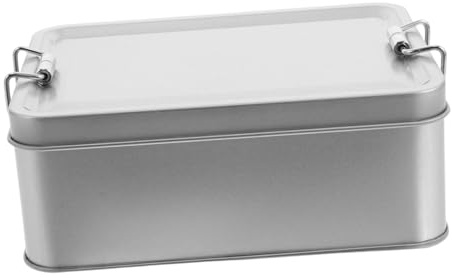 Garneck Vintage Tin Storage Box with Airtight Lid for Desk Organization and Home Decor, Silver Tinplate Canister Featuring Buckle Latch, Retro Style Metal Container for Candy, Cookies,