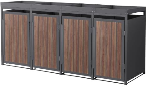 ML-Design Copribidone per Spazzatura 4 Bidoni 240L 260x80x124 cm in Acciaio Antracite Effetto Rovere Scuro con Tetto a Fioriera, Resistente alle Intemperie, Deposito per Bidoni di Rifiuti, Box Bidoni