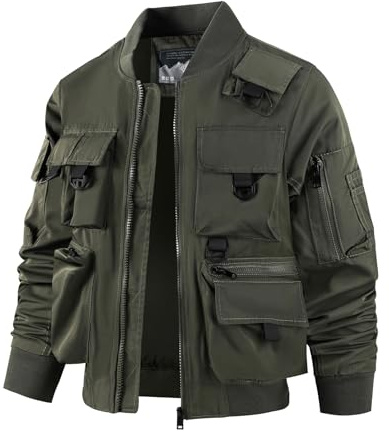 LEDUNTINO Men's Outdoor Tactical Jacket Lightweight Casual Windbreaker Multi Pockets Camping Hiking Jackets Green X-Large