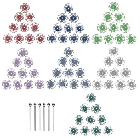 QUARKZMAN 60 Piezas De Juego De Discos De Cerdas Radiales 1 80-1000 Grano Kit De Cepillo Abrasivo Para Detalles Rueda De Pulido Para Joyería Limpieza Y Pulido Con 6 Pcs De Vástago De 1/8