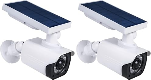 Maclean Kamera-Attrappe mit LED-Licht und Solarbetrieb | Überwachungskamera mit PIR-Bewegungsmelder | Für den Außenbereich IP66 (Packung mit 2)