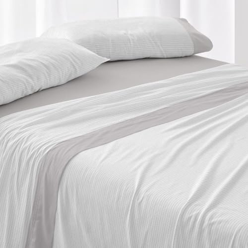 Burrito Blanco | Juego de Sábanas 50% Algodón 50% Poliéster Cama 105 Gris | 3 Piezas: Bajera, Encimera y Funda Almohada | 144 Hilos | Tacto Suave | Larga Duración