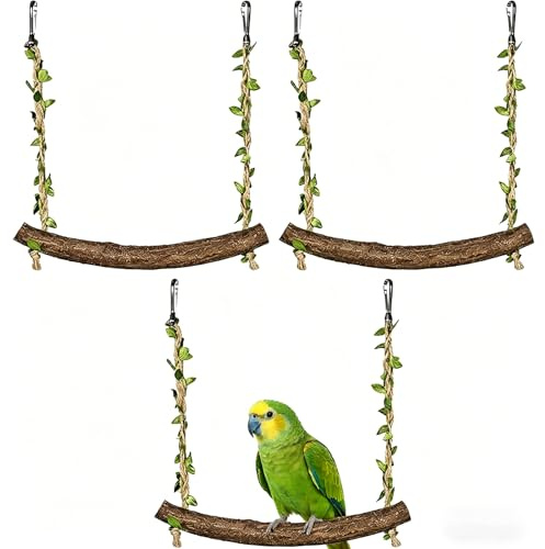 Wellensittich Schaukel 3er Set, natürliche Kletterhilfe als Wellensittich Zubehör & Spielzeug für Vogelkäfig, sichere Montage, ideal zur Beschäftigung, Pflege & psychischen Gesundheit von Vögeln