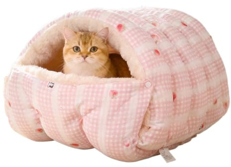 Lit En Forme De Caverne Pour Chat Sac De Couchage D'Hiver Amovible Et | Panier À Chat Semi-Fermé Avec Capuche Pour La Maison La Cuisine La Chambre Le Balcon L Appartement Le Sommeil Et Le