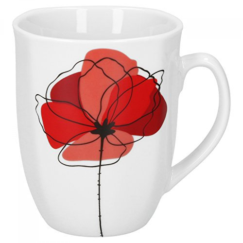 Van Well Tasse à café Monika | 300-350 ml | 85 x 85 mm | Tasse Jumbo | Tasse à café XL | Pot à café | Coquelicot | Vaisselle élégante en porcelaine | Gastro