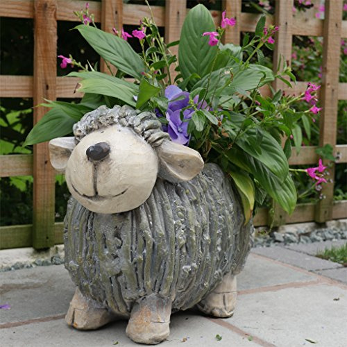 Best Value Here Sheep Garden Ornament Outdoor Novelty Planter Flower Pot lamb statue Figurine Stone Look Resin Animal Sculpture yard decorative Decor (Sheep Planter)
