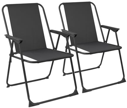 Harbour Housewares Folding Beach Deck Chairs - Black - Pack of 2 - Metal Outdoor Patio Seat Lightweight Portable Deck Chair for Picnic, Garden, Camping, Fishing