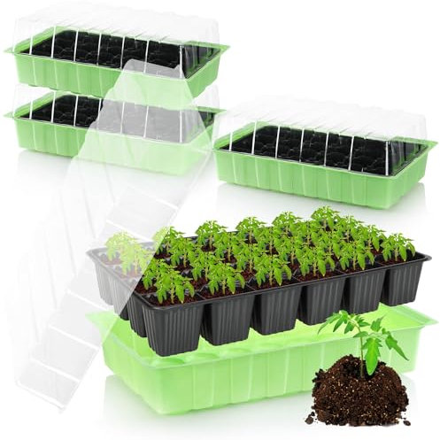 com-four® 4x indoor greenhouse, multi-pot plates with lid, plant box with growing pots for 96 plants, growing set for flowers, fruit and vegetables (Cultivation Set 3)