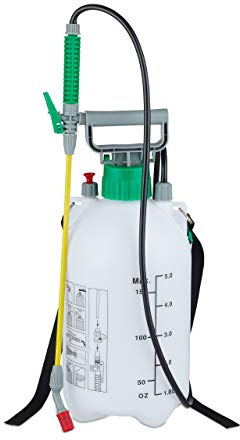 Relaxdays Set of 8 Pressure Sprayers 5L 8er Set Drucksprüher 5 Liter Sprühdose Schlauch & Gießlanze Pumpwirkung Garten verstellbar, 70 30% Kunststoff, Weiß, Grün, Gelb, 5 l