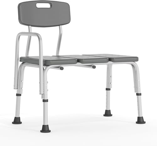 Flash Furniture HERCULES Series 300 Lb. Capacity Adjustable Gray Bath & Shower Transfer Bench with Back and Side Arm