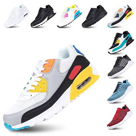 Hitmars Laufschuhe Herren Damen Turnschuhe Licht Dämpfung Air Sportschuhe rutschfest Atmungsaktiv Fitness Sneakers E-WeißGelb 45