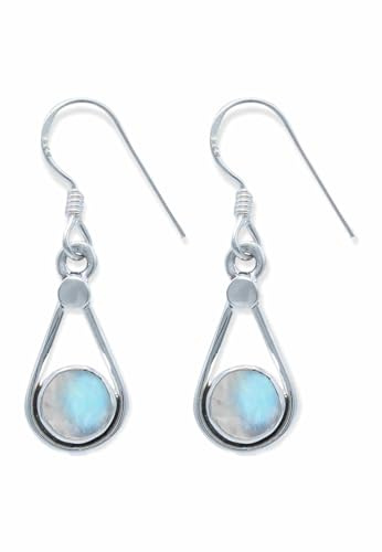 Ohrringe 925 Silber Mondstein weißer Stein schimmer Edelstein Ohrhänger echt Silber Damen Sterling Silber Hänger Geschenk (MOH-152-04)