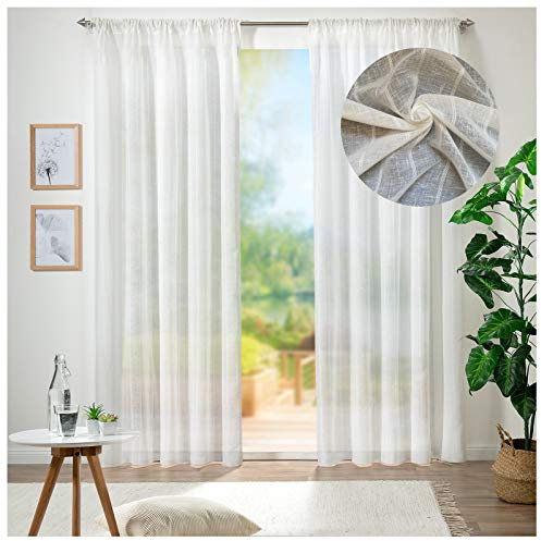 heimtexland ® Vorhang Leinen Struktur Transparent Maritim Gestreift HxB 280x140 cm Extra Lang Gardine mit Kräuselband und Tunnelzug Natur Typ695