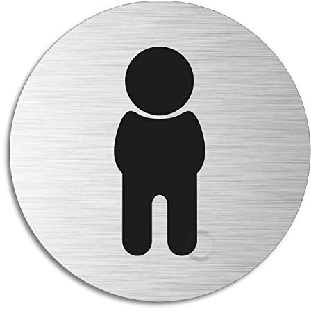 Schild WC Jungen Ø 75 mm Türschild aus Aluminium gebürstet Edelstahloptik selbstklebend 8479-S