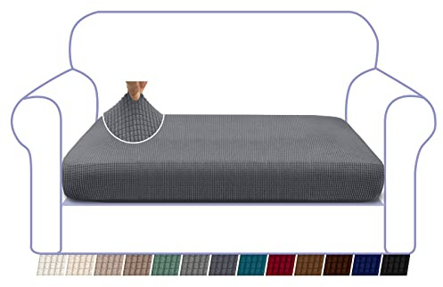Granbest High Stretch Sofa Sitzkissenbezug Superweicher Sofa Sitzbezug Sitzkissenschutz Jacquard Spandex Stoff mit Elastischer Unterseite(2 Sitzer,Grau)