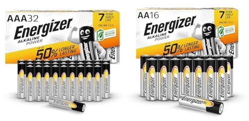 Energizer AAA Batteries, Alkaline Power, Triple A Battery Pack, 32 Pack (Packaging May Vary) & AA Batteries, Alkaline Power, 16 Pack, Double A Battery Pack - Amazon Exclusive (Packaging may vary)