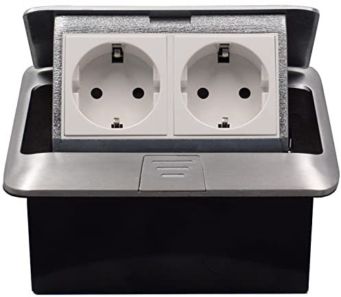 JACEPFY Bodensteckdose 2-Fach Versenkbare Steckdose Edelstahl Bodentank Elektro Fußbodensteckdose Floor Socket für Bodeneinbau Innen (Silber)