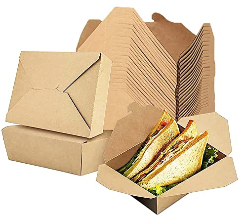 25 Pièces Carton à Salade, 1400 ml Boîtes Alimentaires en Papier Kraft, Boîtes à Emporter Marron, Preuve D'huile et d'Eau Boîtes Jetables en Papier Kraft pour Sandwichs, Cheesecakes, Burgers