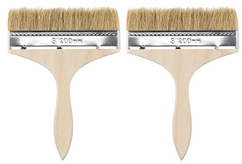 sourcing map Lot de 2 pinceaux de peinture en poils naturels avec manche en bois - 17,8 cm - Outil de traitement mural pour peinture, vernis, colle