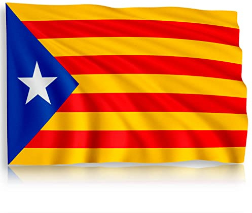Bandera Catalunya Grande Para Exterior y Interior 150 x 90cm, Bandera Catalana Independencia Catalunya, Estelada Blava Bandera Impermeable, Flag De Calidad