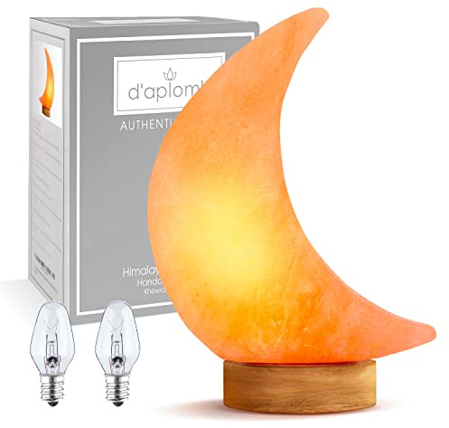 d'aplomb 100% Authentic Natural Himalayan Salt Lamp;Hand Carved Moon Pink Crystal Rock Salt from Himalayan Mountains; Dimmer Cord; 5 lbs