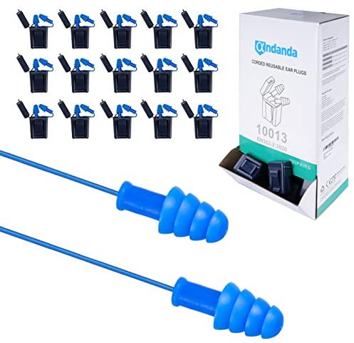 ANDANDA 100 Pairs Corded Earplugs, Triple Flange Design, Noise Cancelling 32dB SNR, Reusable Soft TPR Ear Plugs for Sleep, Construction, Mining, Travel, Shooting – No Rolling Needed