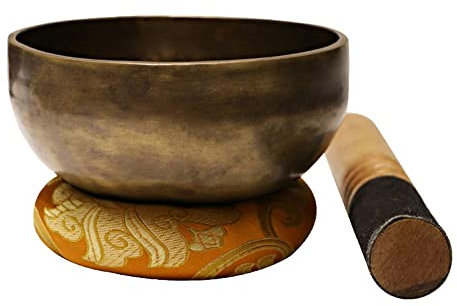 ZHANGZONG Cuenco Tibetano Cuencos tibetanos Gong Cuencos de latón de Metal Hechos a Mano con cojín de Seda de mazo Martillado para meditación, Yoga, curación de Chakras(Color:20cm,Size:)