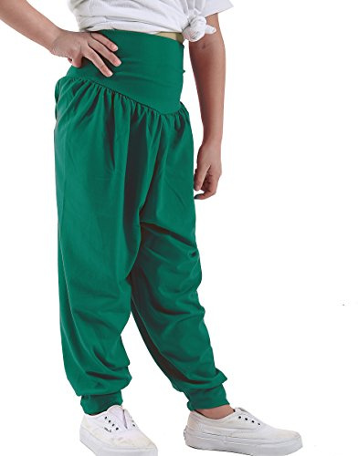 WOOD QUAIL Girls Kids Child Hareem Ali Baba Yoga Baggy Pants Trouser Legging Dance Show Costume Boys Pants Unisex Age 5-13 Years (7-8 Years, Green)