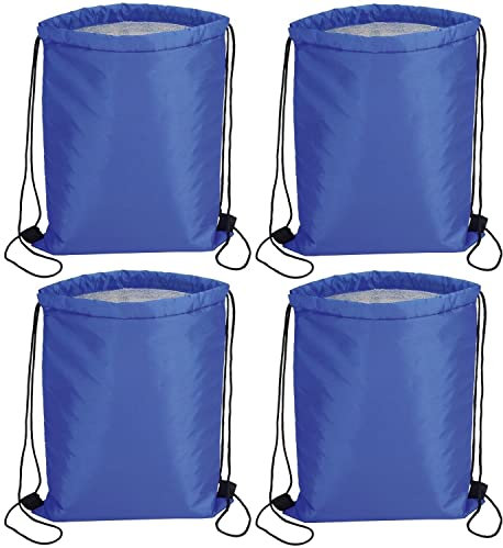 Preiswert&Gut 4 x Kühltasche Blau, Isolierte Tasche für Beruf, Schule und Einkäufe – Praktische Größe 32x42 cm, Robustes 210D Polyester, 2 Tragekordeln