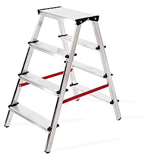 MYPRO PREMIUM LINE LADDER | Professional Step Ladder | Aluminium Double-Sided Steps | 3-8 Tread | EN131 & TÜV Certified | 150KG Capacity | Ideal for Trade & DIY (4-Step)