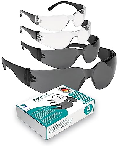 kela 4er Pack Schutzbrille CHAMPION I 100% Made in Germany |2 transparente und 2 getönte splitterfrei kratzfeste Arbeitsschutzbrille mit Anti Fog und UV-Beschichtung I Sportbrille